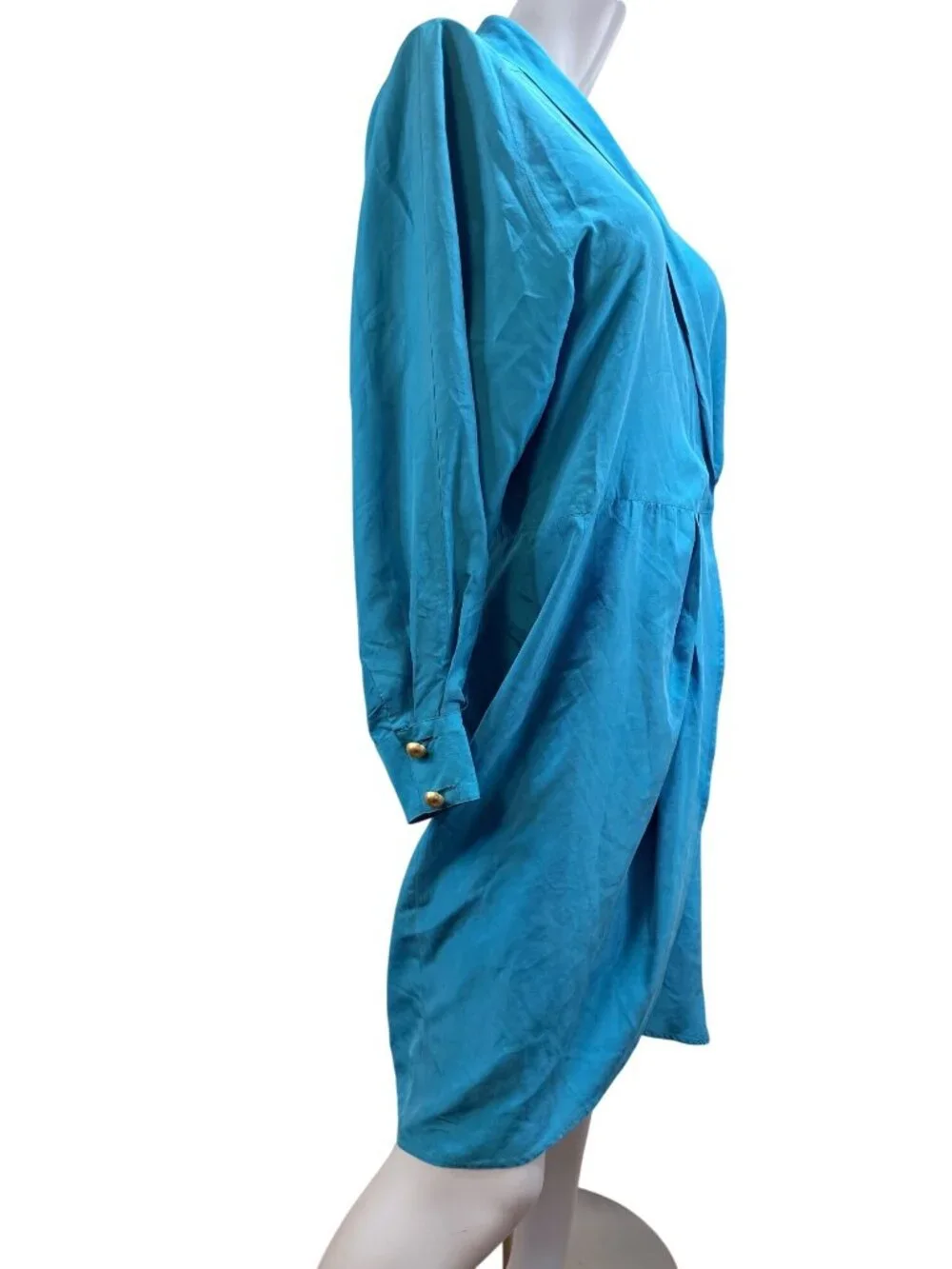 Drapey Wrap 100% Silk 80s Vintage Working Girl Dress Turquoise Sz 8